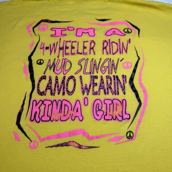 Gildan Tops - Gildan Heavy Cotton Yellow Tee with Hot Pink Lettering Mud Riding